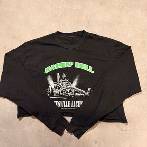 Brandt Melville Black Long Sleeve Graphic Crop Top